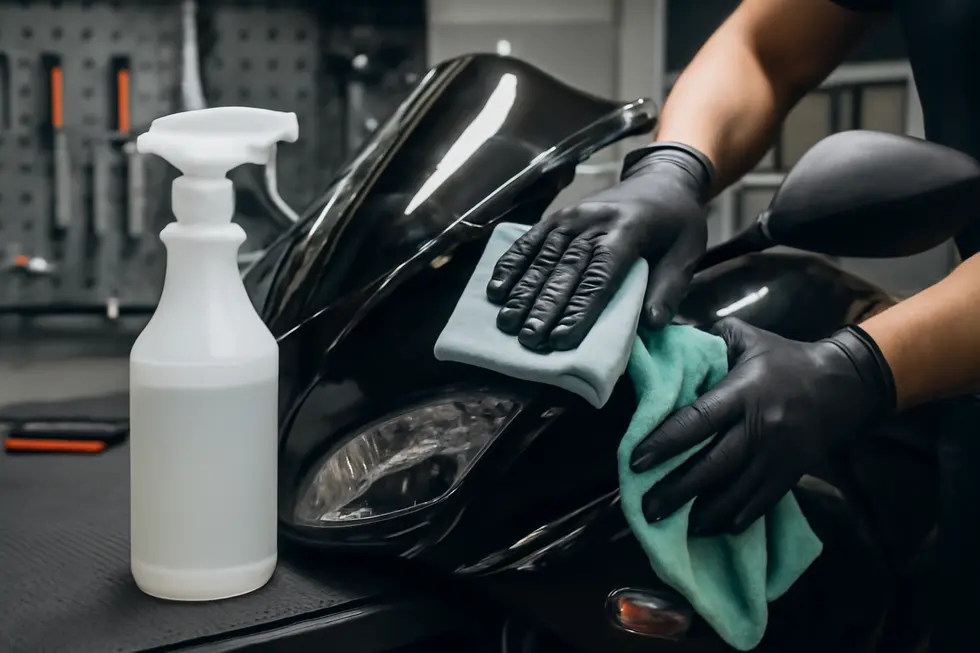 Thorough cleaning and surface preparation of motorcycle fairings is essential for effective polishing.