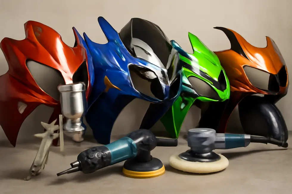 Key materials like fiberglass and ABS plastic selected for crafting durable motorcycle fairings.