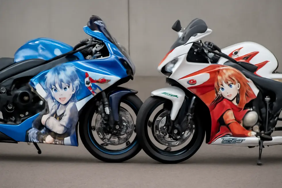 Close-up of an ABS plastic anime motorcycle fairing showcasing advanced decal application and durable glossy finish.