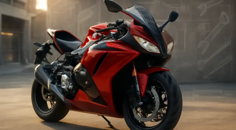 A custom-painted motorcycle showcasing sleek ABS fairings, blending durability with style in a professional aftermarket setting.