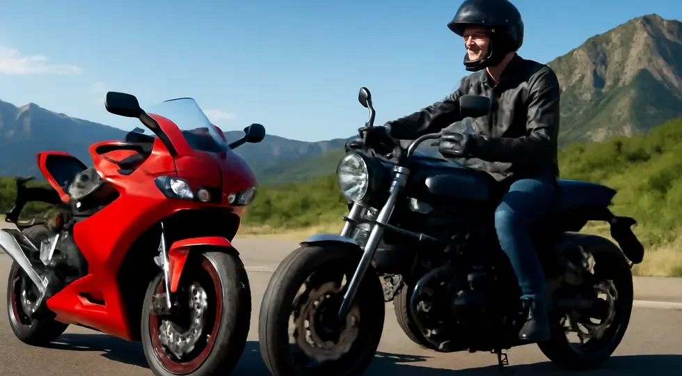 Fairing and no fairing motorcycles standing side by side on an open road, illustrating their key distinctions.