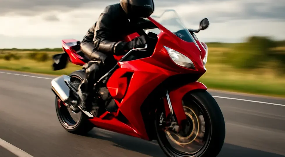 Sportbike in motion accentuated by aerodynamic ABS plastic fairings that combine performance with visual appeal.