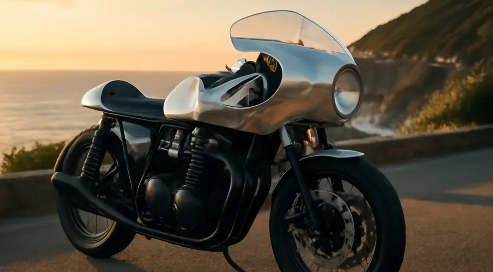 Custom aluminum-faired café racer motorcycle highlighting premium design, material quality, and performance.