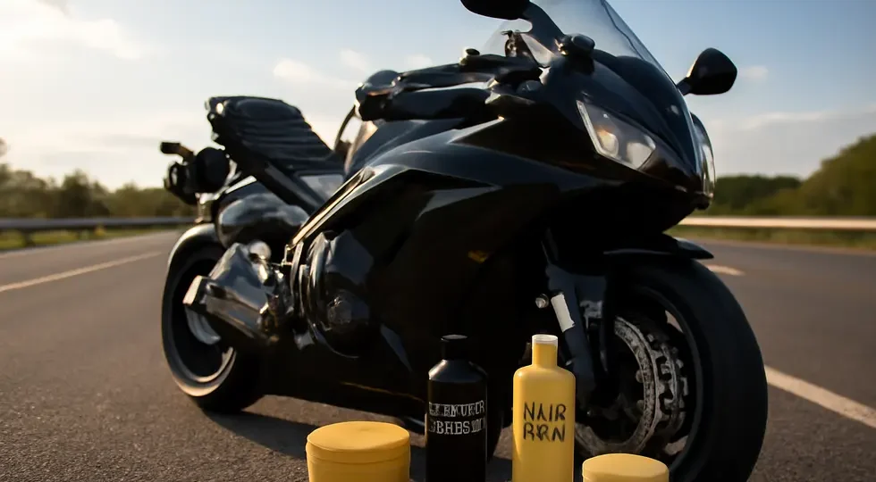 Premium waxing products and a shining motorcycle fairing illustrate the critical role of wax in protecting and enhancing fairings.
