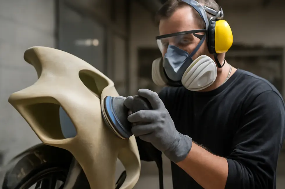 Creating detailed templates and molds using foam and cardboard to shape custom motorcycle fairings.