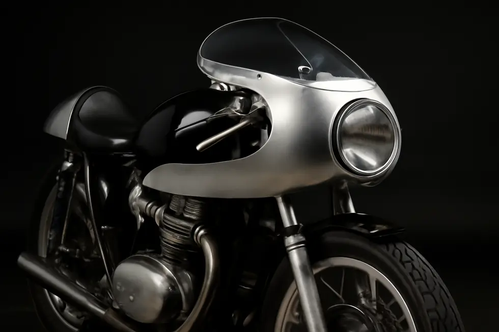 A vintage-style motorcycle showcasing the distinct design and precise fitment of classic race fairings.