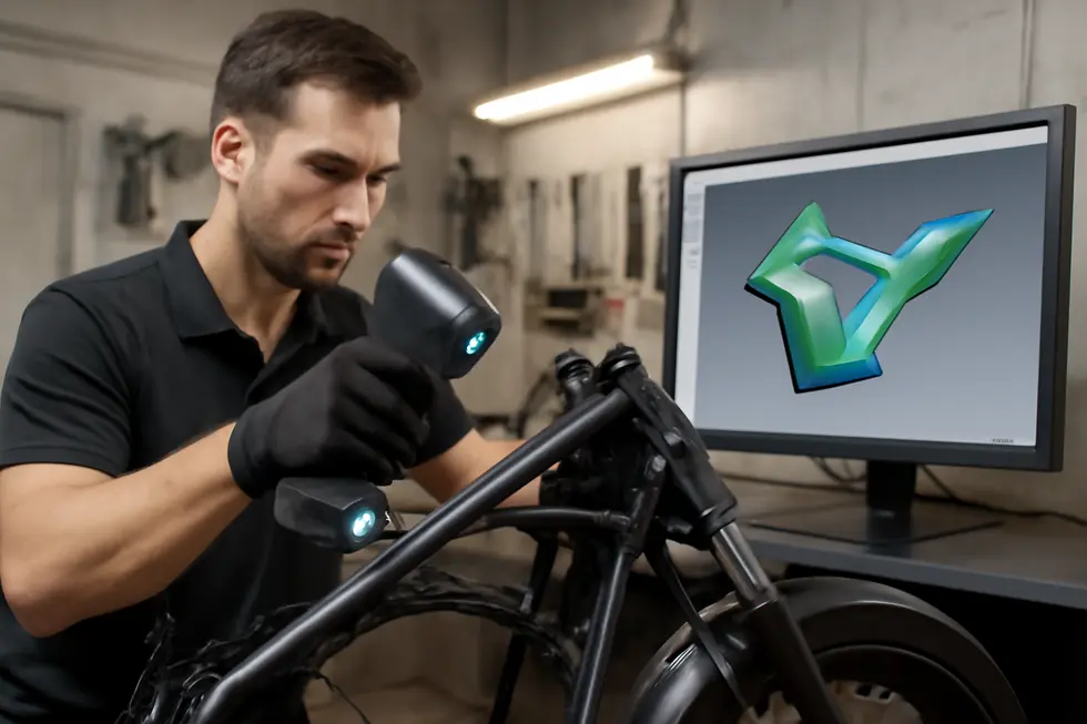 Precision 3D scanning and CAD modeling enable accurate design and measurement for custom motorcycle fairings.