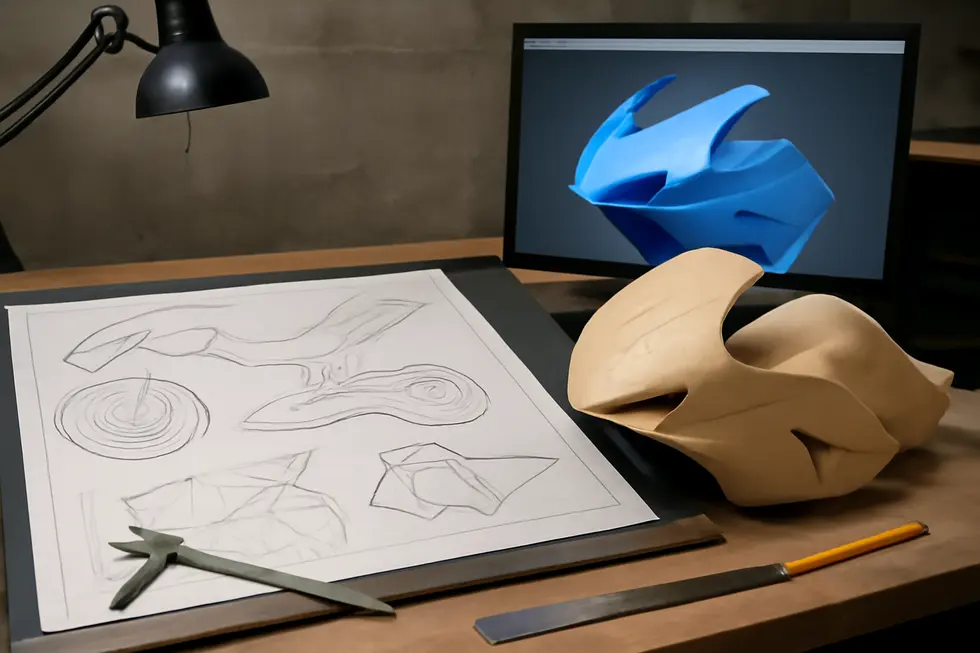 Design blueprints and digital models form the foundation of precise motorcycle fairing mold creation.