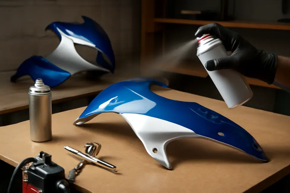 A motorcycle fairing showcasing a vibrant high-gloss finish that emphasizes durability and surface protection.
