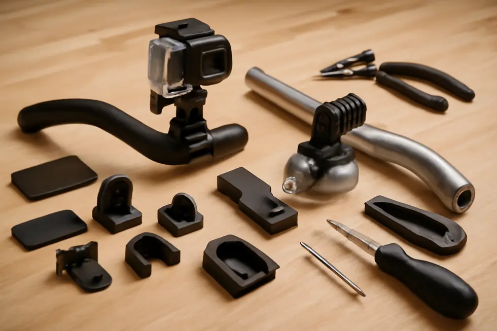 The RAM Mounts U-Bolt GoPro Kit provides robust, adjustable mounting on motorcycle fairing rails for versatile camera positioning.