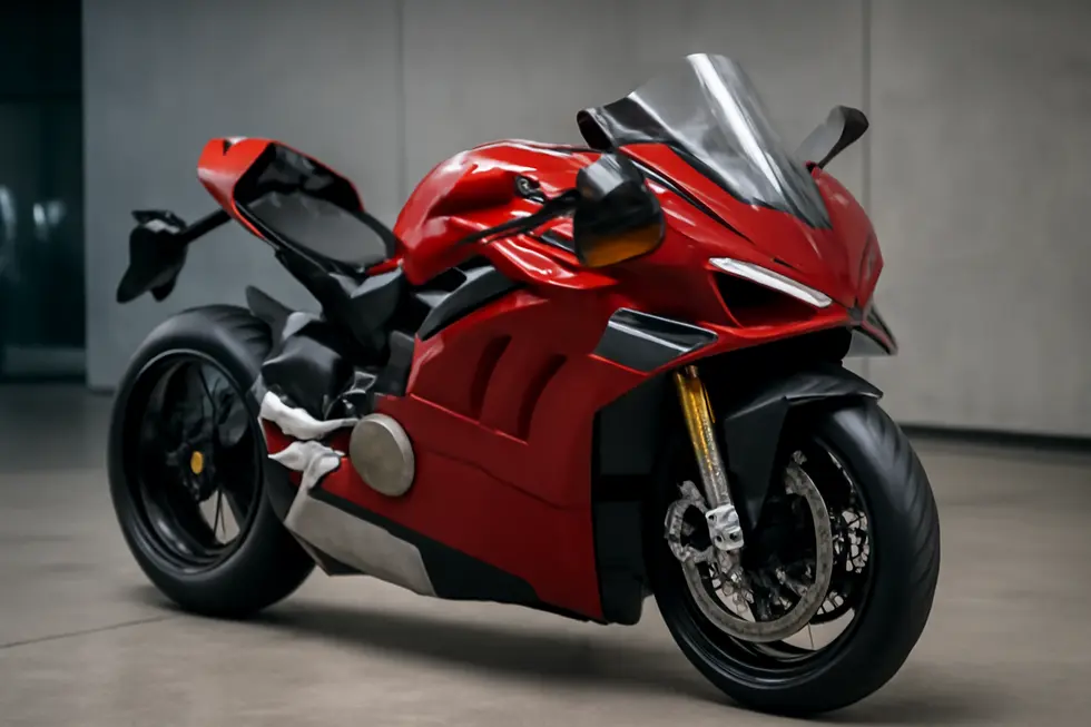Close-up of a motorcycle emphasizing the fairing panels and their coverage to illustrate core functions.