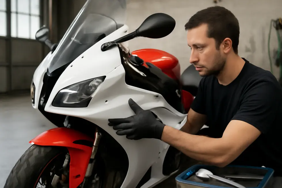 Side-by-side comparison highlighting the differences between fiberglass and plastic motorcycle fairings, essential for choosing the correct repair method.