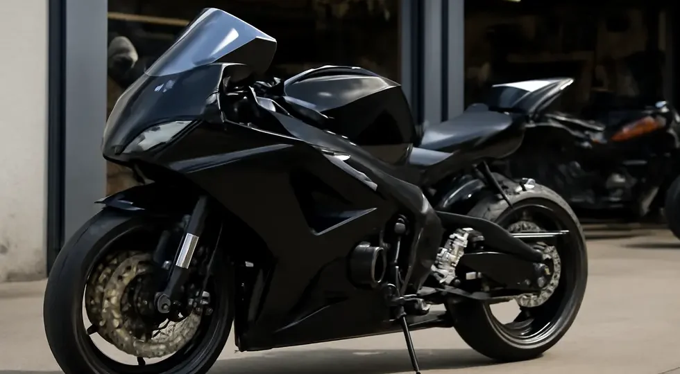 High-quality fiberglass motorcycle fairings glowing under daylight, illustrating craftsmanship and market appeal.