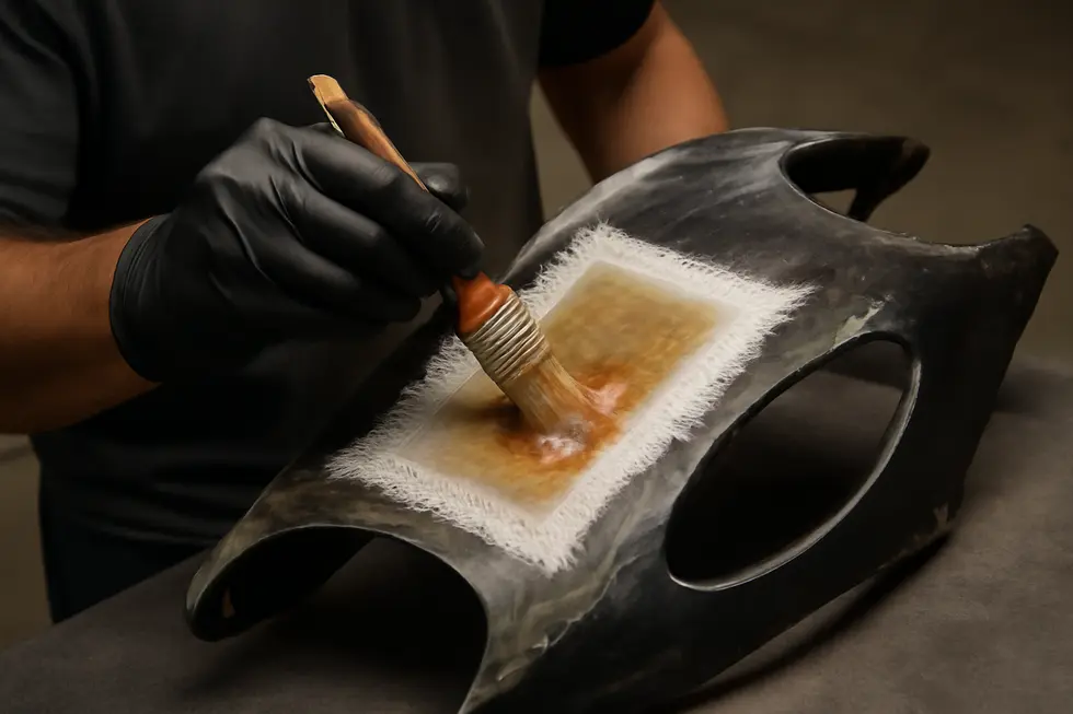 Properly cleaning and sanding the damaged fairing surface to ensure optimal resin adhesion.