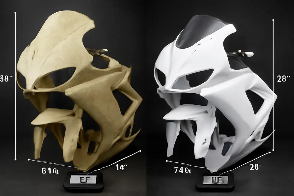Custom fibreglass fairings on a racing motorcycle demonstrating aerodynamic design and lightweight construction.