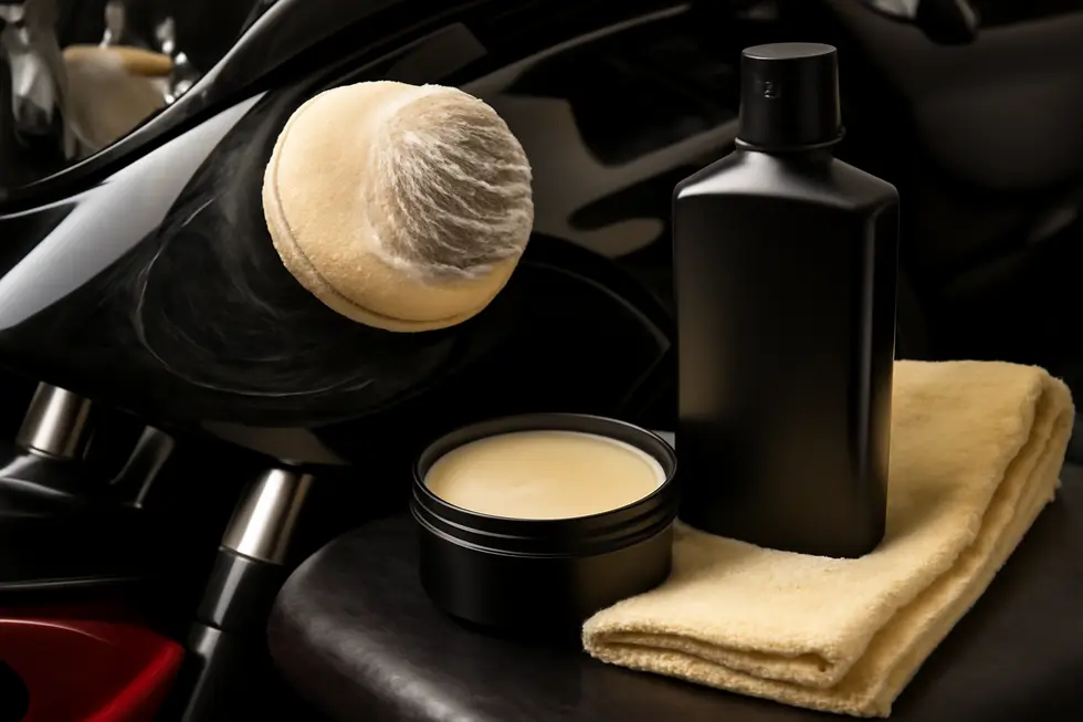 Different wax formulations tailored to motorcycle fairings materials ensure optimal protection and shine.