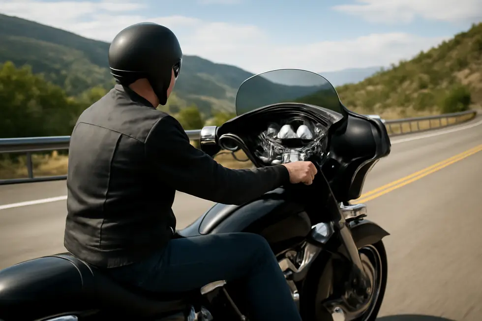 Detailed view of a batwing fairing highlighting aerodynamic design and modern light integration.