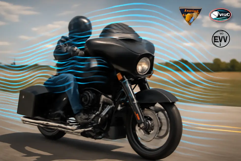 Detailed view of a bat fairing’s wing-shaped design with key dimensions highlighted on a cruiser motorcycle.