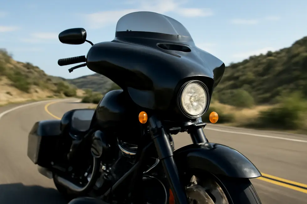 Fixed fairings mounted to the frame enhance motorcycle stability and handling during high-speed touring.