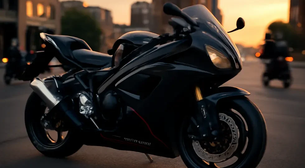 High-performance motorcycle fitted with Hannigan fairings, showcasing their style and aerodynamic benefits in a dynamic urban setting.