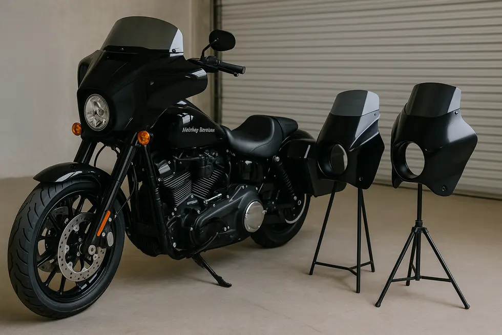Different materials and types of motorcycle fairings with price indicators highlight cost impact.