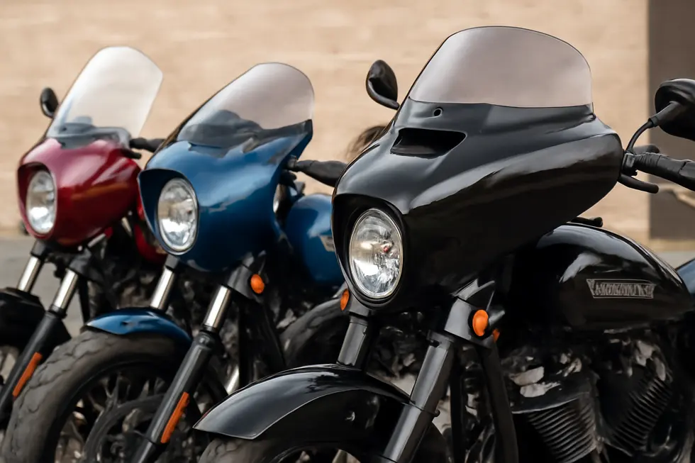 Various Harley Davidson models display diverse fairing designs and fitment solutions tailored to specific models and rider preferences.
