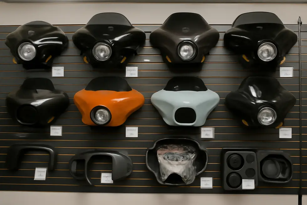 Various Harley Davidson models display diverse fairing designs and fitment solutions tailored to specific models and rider preferences.