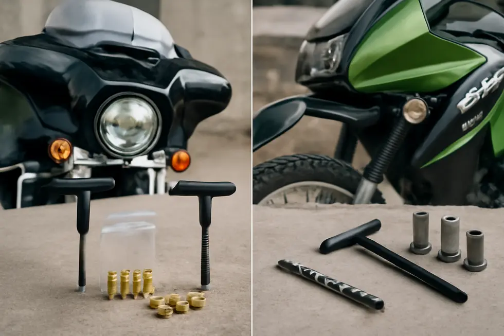 Detailed view of essential components included in a motorcycle fairing repair kit, highlighting their applications.