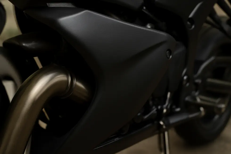 A motorcycle fairing showcasing vibrant, UV-resistant paint that maintains durability under intense sunlight.