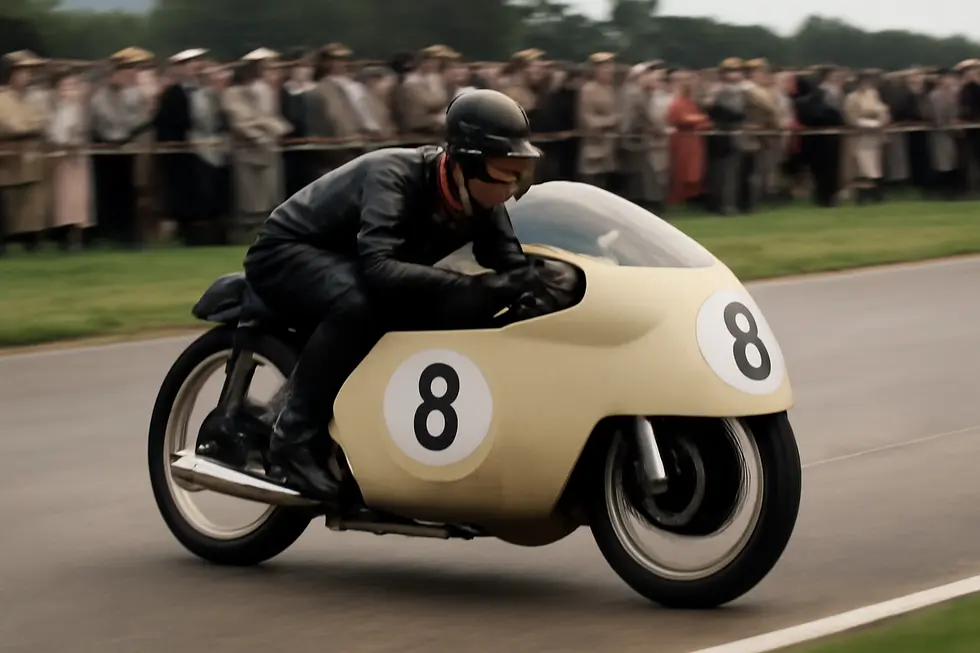 Vintage dustbin fairing highlighting its large, rounded aerodynamic shape designed to reduce air resistance.