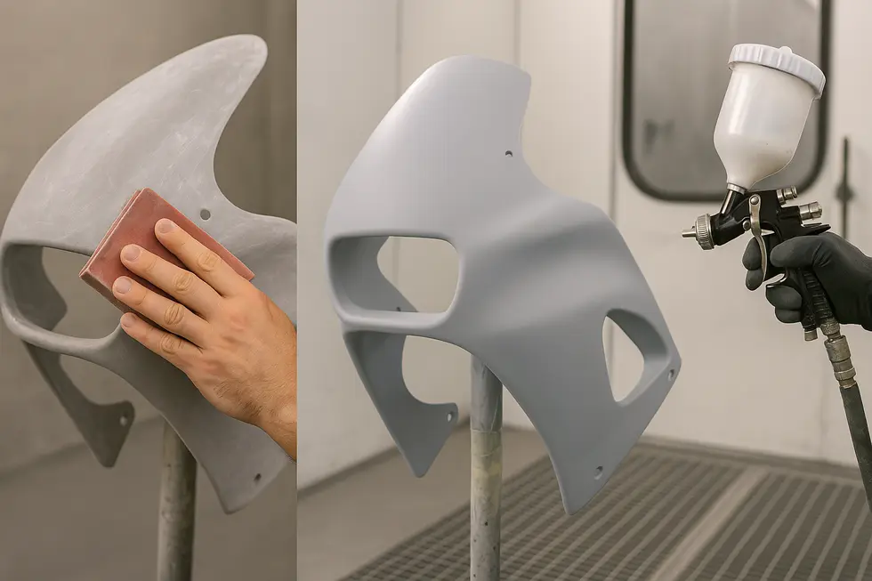 A variety of common materials and molds used in crafting custom homemade motorcycle fairings.