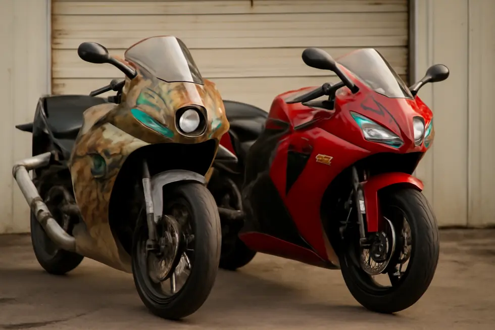 A variety of common materials and molds used in crafting custom homemade motorcycle fairings.