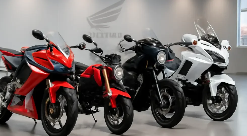 Diverse Honda motorcycles featuring varied fairing parts across sportbike, small bike, cruiser, and touring categories.
