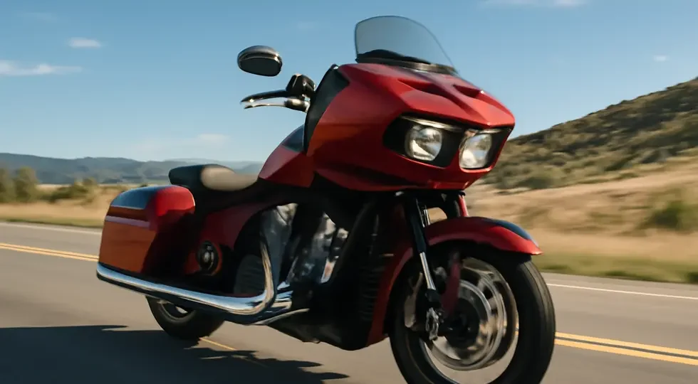 Indian Challenger motorcycle cruising with its signature fixed fairing, combining style and function for touring.