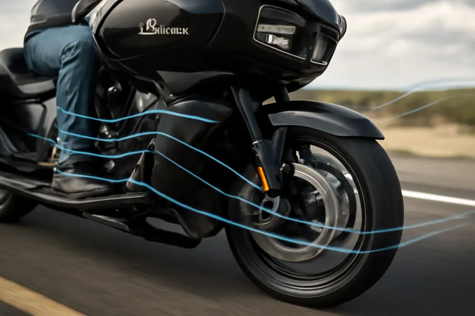 Indian motorcycle lower fairings in action, demonstrating their aerodynamic design and effective wind protection for riders.