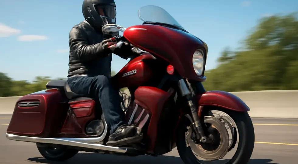 Indian motorcycle equipped with lower fairings demonstrating aerodynamic design and rider wind protection on a sunny open road.