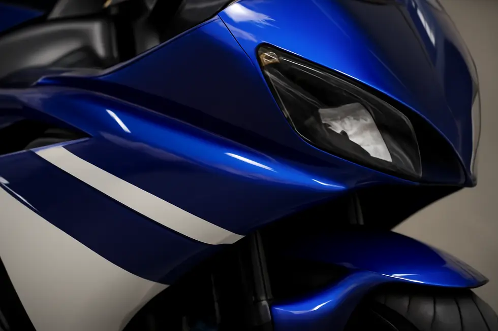 A motorcycle fairing showcasing vibrant, UV-resistant paint that maintains durability under intense sunlight.