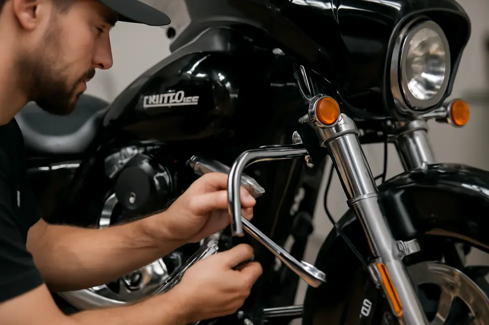 Various styles of fairing guards and crash bars protect critical motorcycle parts in diverse riding conditions.