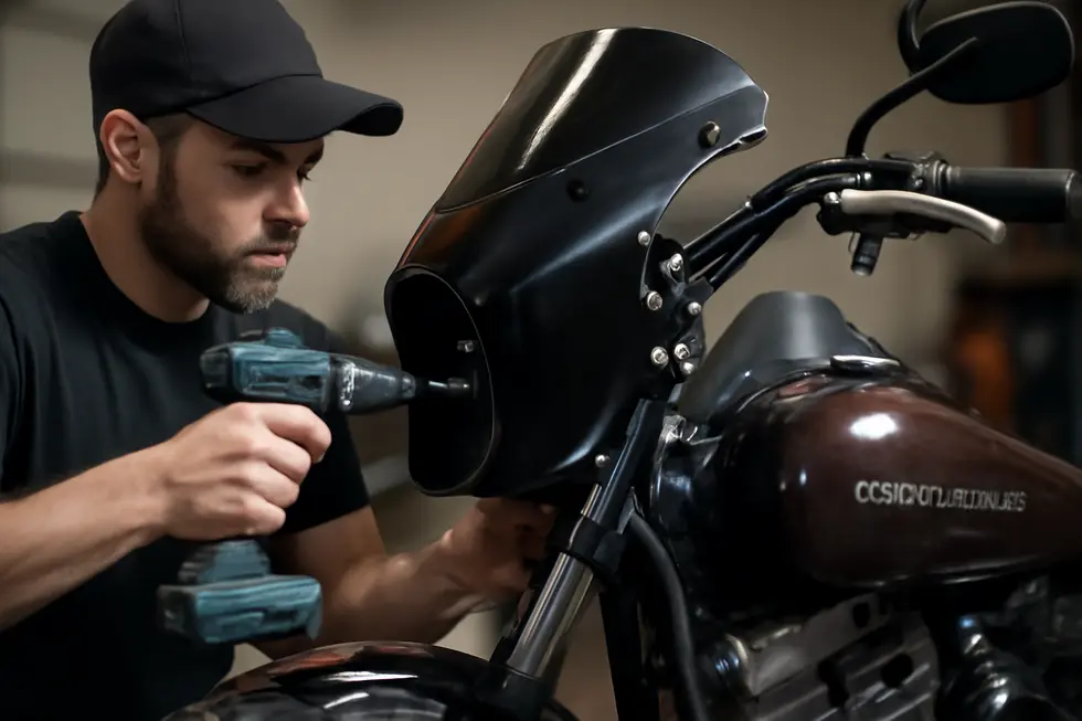 Universal motorcycle fairing kits demonstrating various adjustable components designed for multi-brand compatibility.