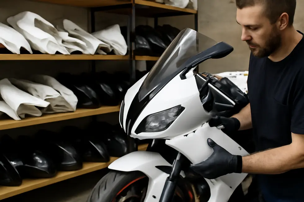 An assortment of motorcycle fairing parts highlighting key components made from durable ABS plastic and OEM-style precision.