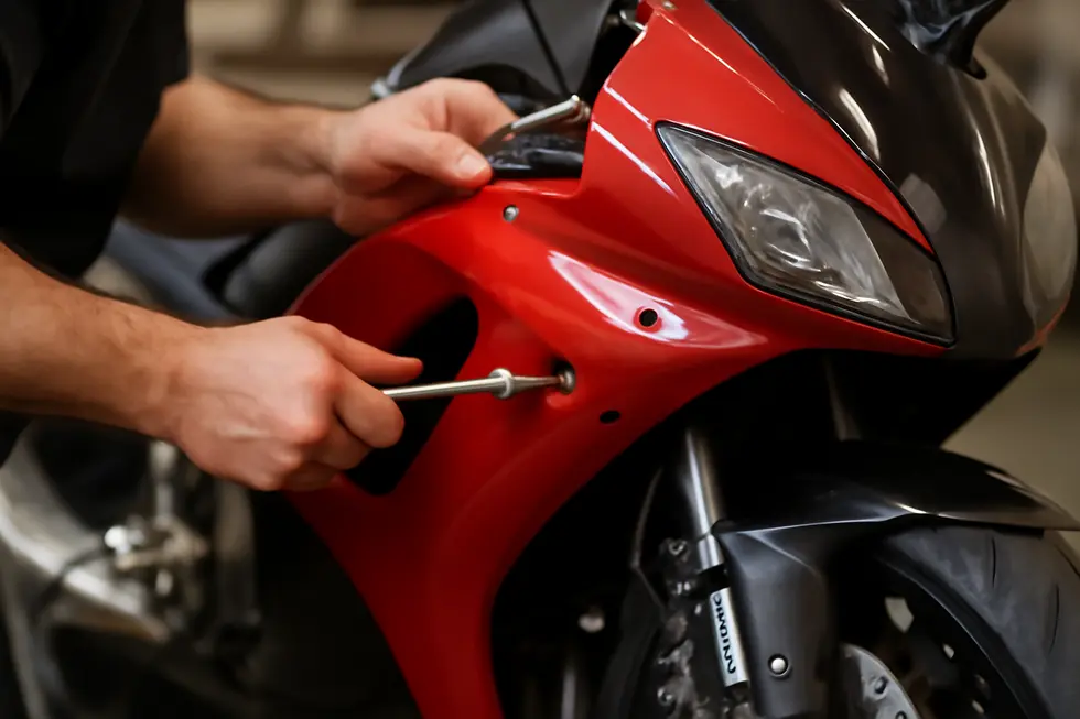 A workshop displays durable ABS plastic fairings from leading budget-friendly motorcycle fairing brands.