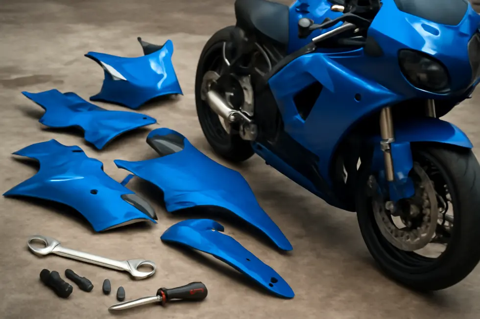 Seamlessly integrated ABS fairings on a motorcycle showcasing precise OEM fitment and durable construction.
