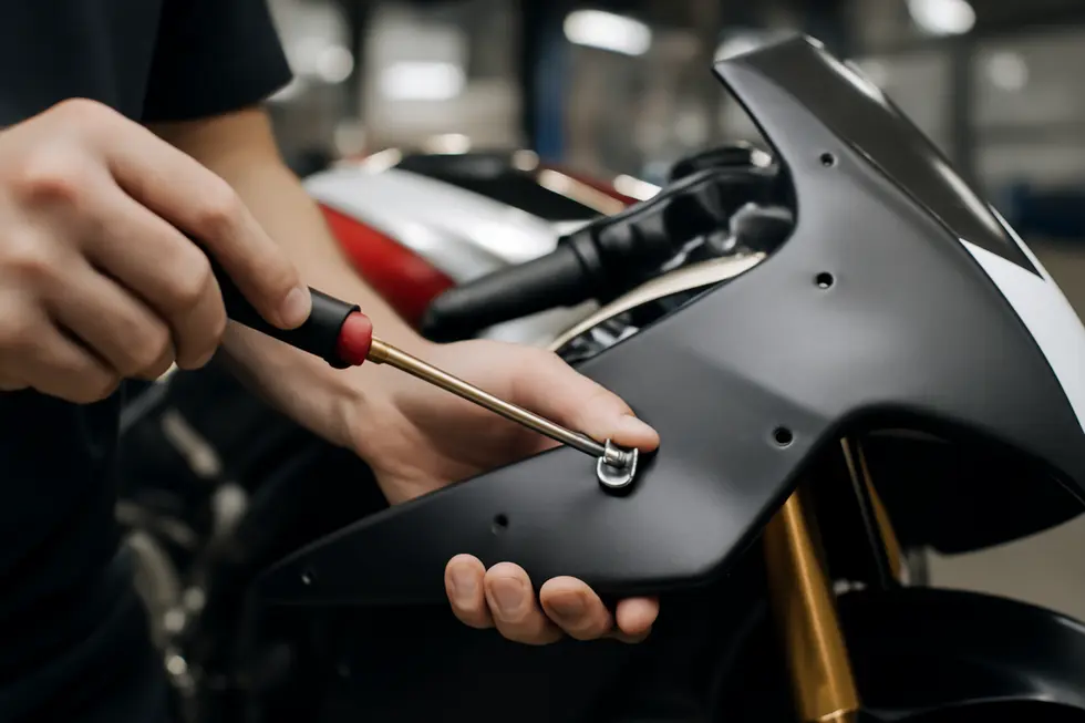 A range of Dzus fasteners featuring rivet and clip types in stainless steel and titanium, designed specifically for motorcycle fairings.