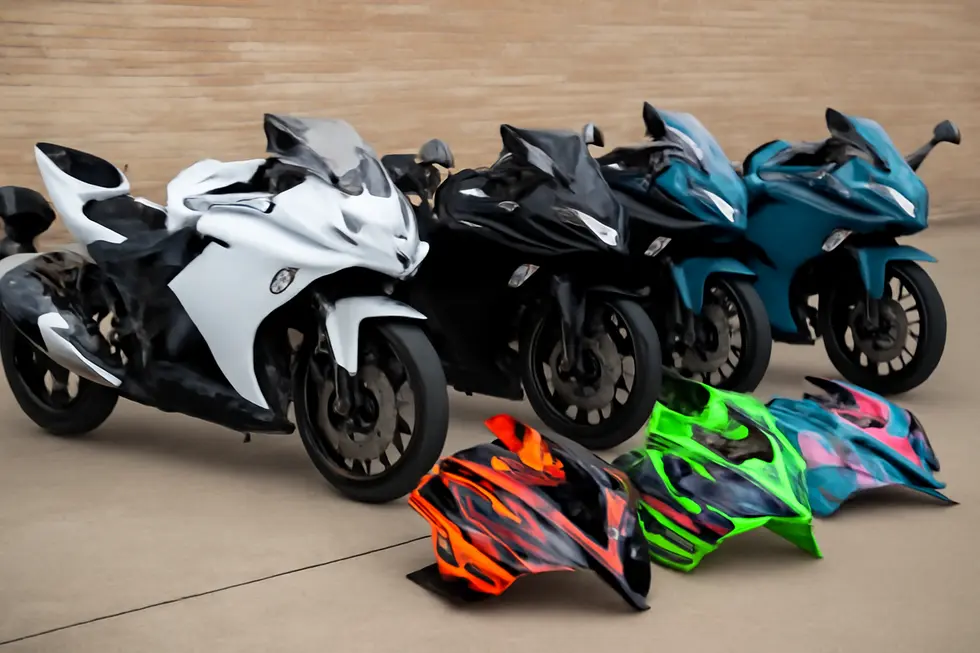 Motorcycle fairings made from resilient ABS plastic highlighting premium build quality and durability.
