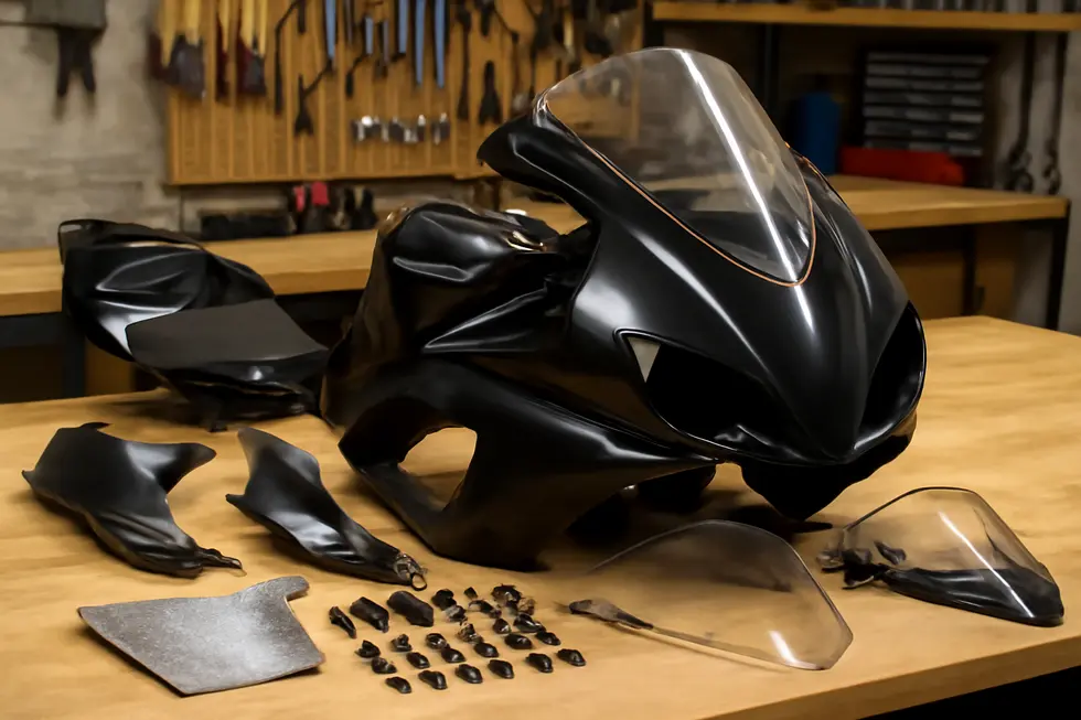ABS plastic fairings with essential accessories ready for installation highlight key buying factors.