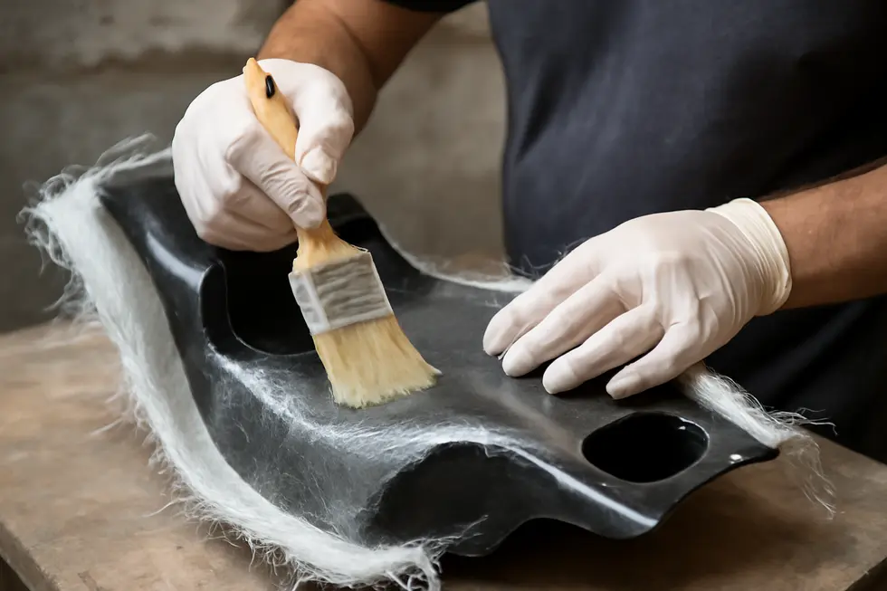 Crafting a precise foam mold for motorcycle fairings using sculpting tools and prepping with release agents.