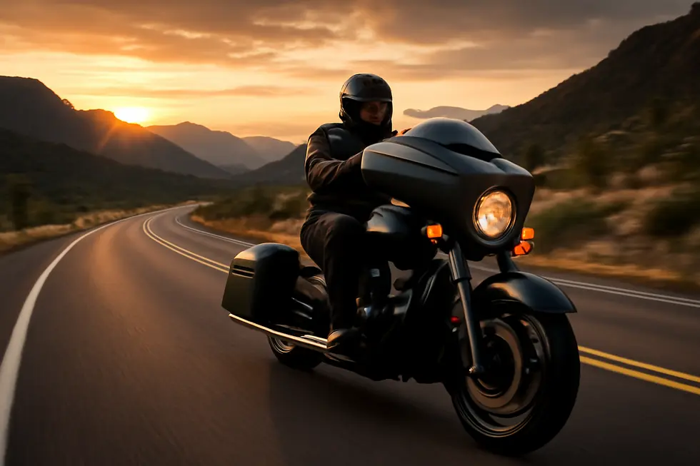 Indian motorcycle fixed fairing improving rider comfort and aerodynamic efficiency on a highway.