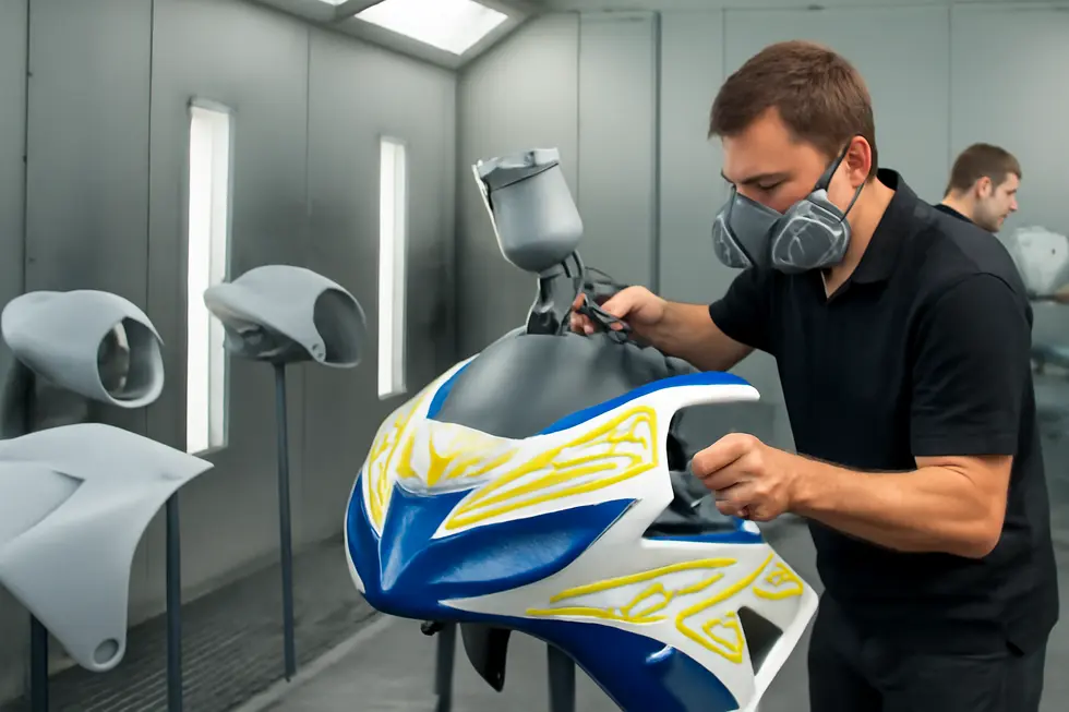 An advanced sportbike with aerodynamic ABS plastic fairings demonstrating airflow optimization on a racetrack.