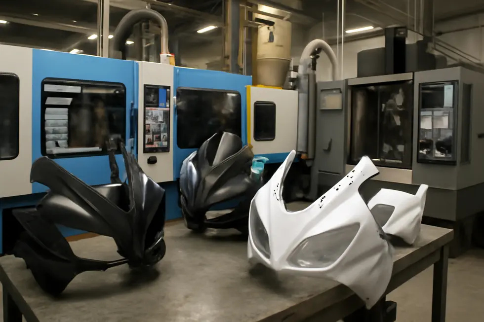 Modern CNC machining and injection molding processes produce durable ABS and PP motorcycle fairings in Chinese factories.