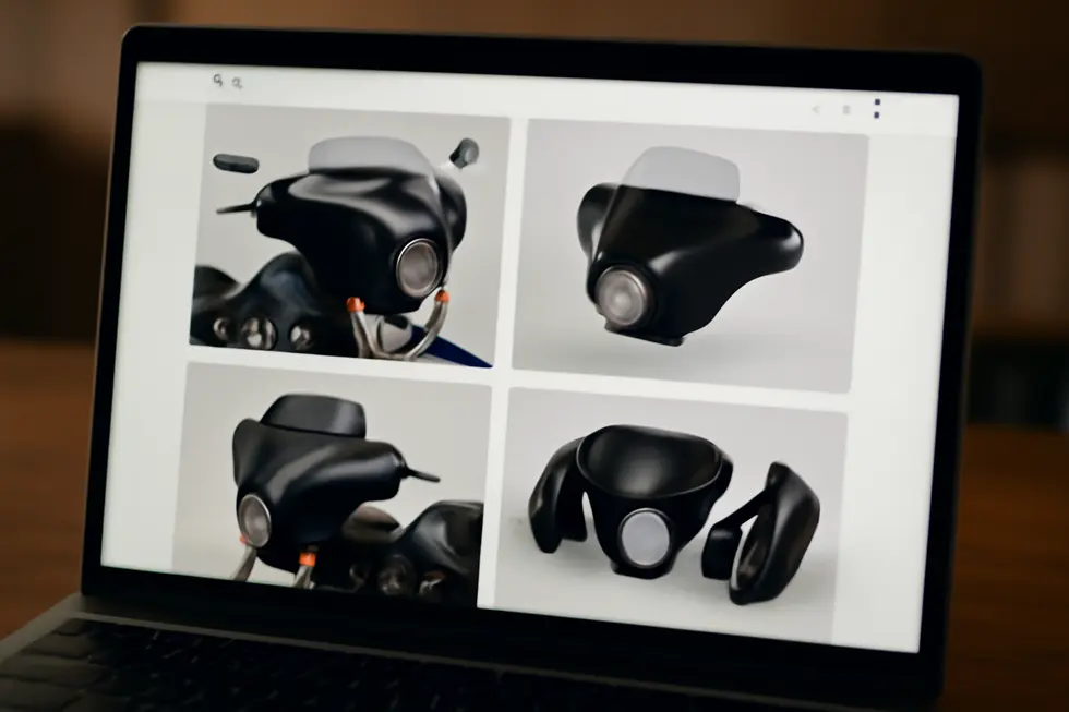 Artisans crafting custom fiberglass motorcycle fairings, demonstrating the hands-on molding and curing stages.
